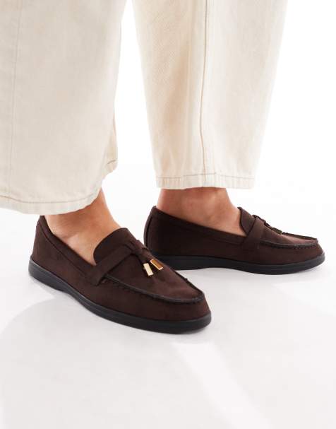 SEQWL Panther tassel trim loafer in faux suede chocolate - view 1