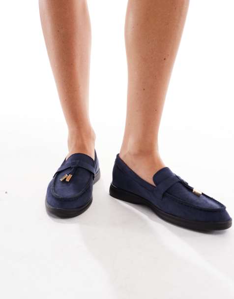 SEQWL Panther tassel trim loafer in faux suede navy - view 1