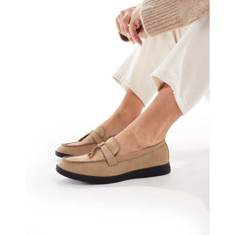 SEQWL Panther tassel trim loafers in faux suede camel | ASOS