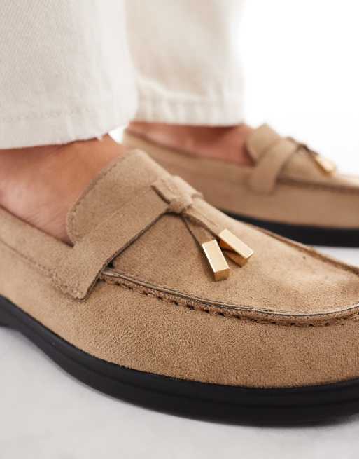 SEQWL Panther tassel trim loafers in faux suede camel