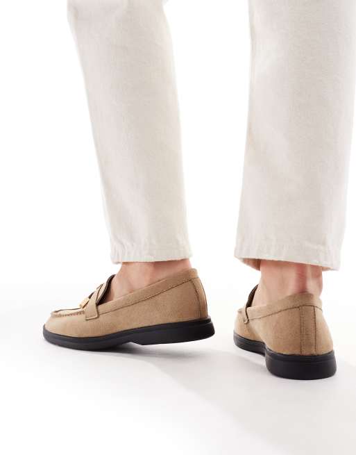SEQWL Panther tassel trim loafers in faux suede camel