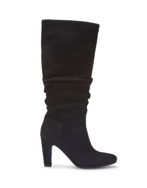 SEQWL Party knee high slouch boots zipped with block high heel in black - view 1