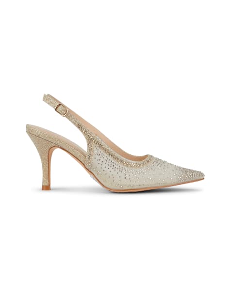 SEQWL Party slingback pumps stiletto heel with rhinestone detail in gold - view 1