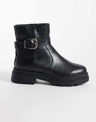 Seqwl Perth Chunky Buckle Detail Boots In Black