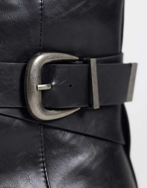 SEQWL Perth chunky buckle detail boots in black, 3 of 4