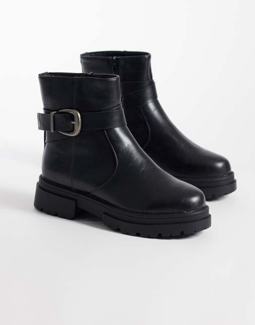 SEQWL Perth chunky buckle detail boots in black, 4 of 4