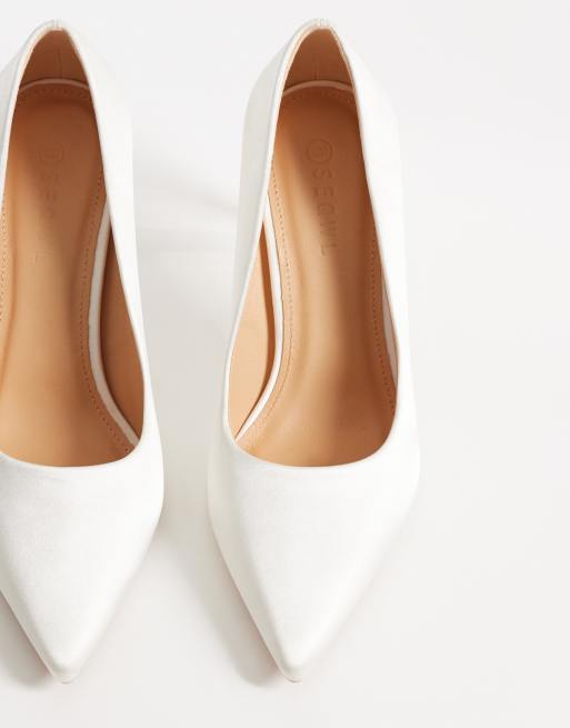 SEQWL Petunia heeled pumps in white satin, 2 of 4