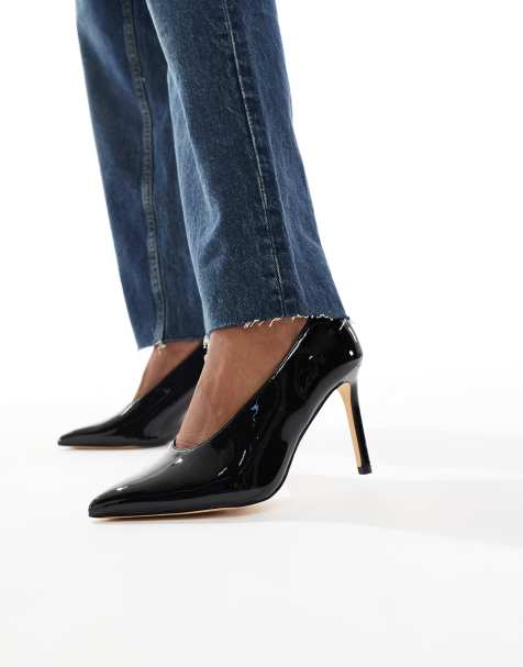 SEQWL Petunia high vamp court shoes in patent black - view 1