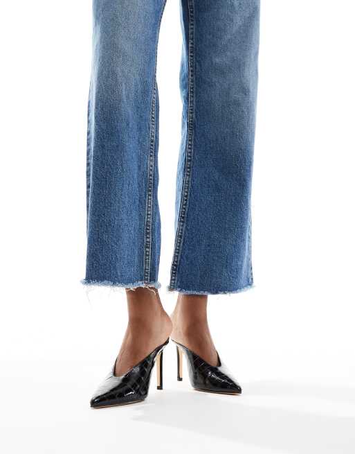 SEQWL Petunia high vamp heeled mules in black croc