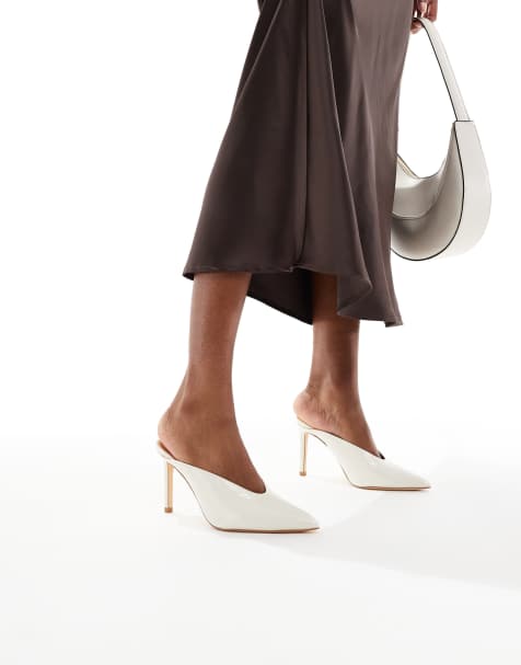 SEQWL Petunia high vamp heeled mules in patent cream - view 1