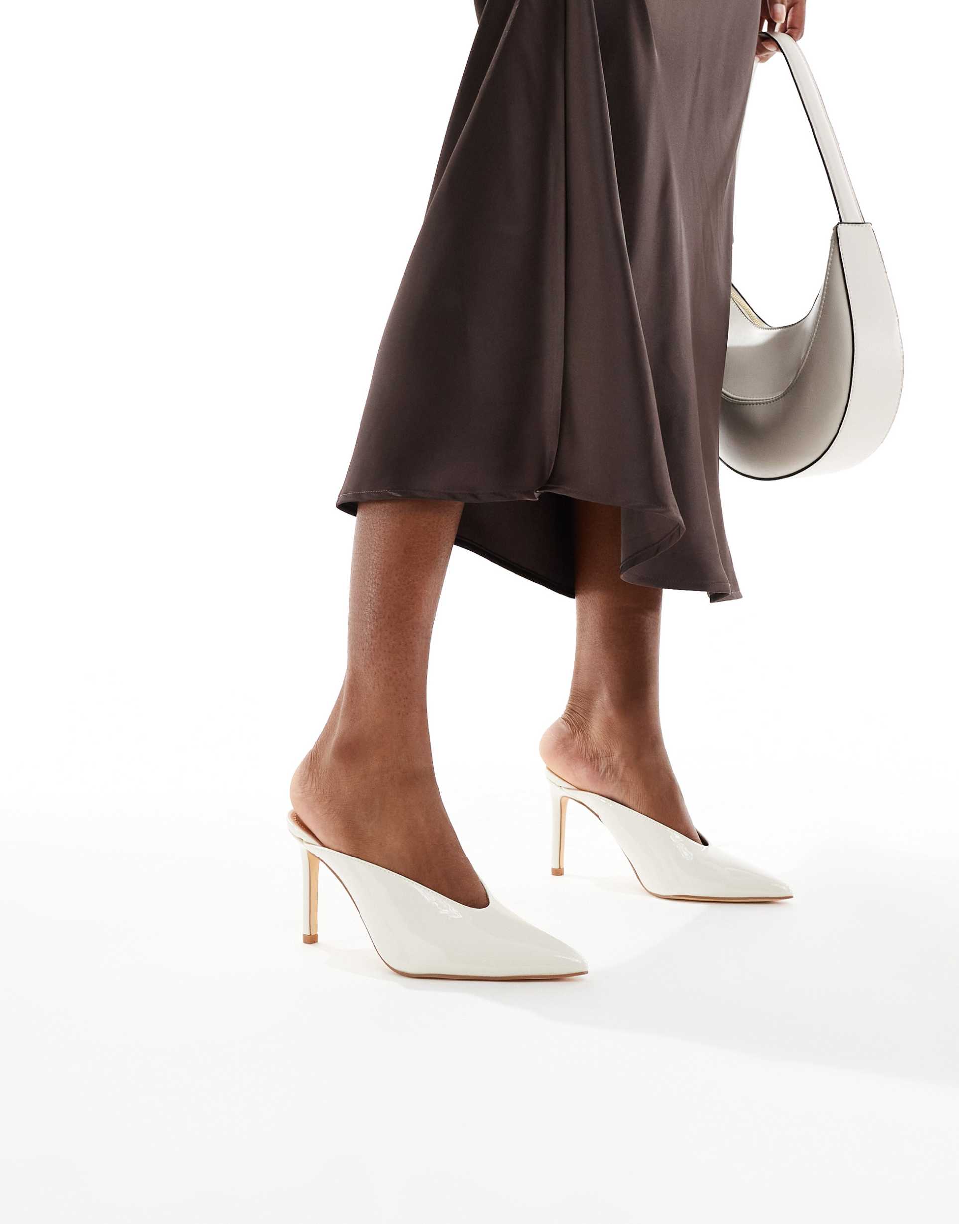 seqwl petunia high vamp heeled mules in patent cream