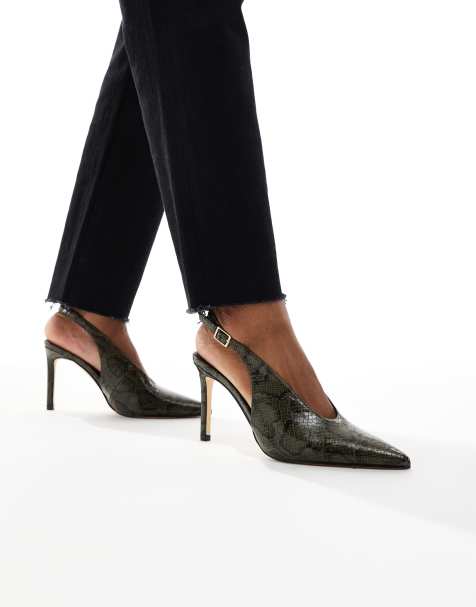 SEQWL Petunia high vamp sling back court shoes in green snake - view 1
