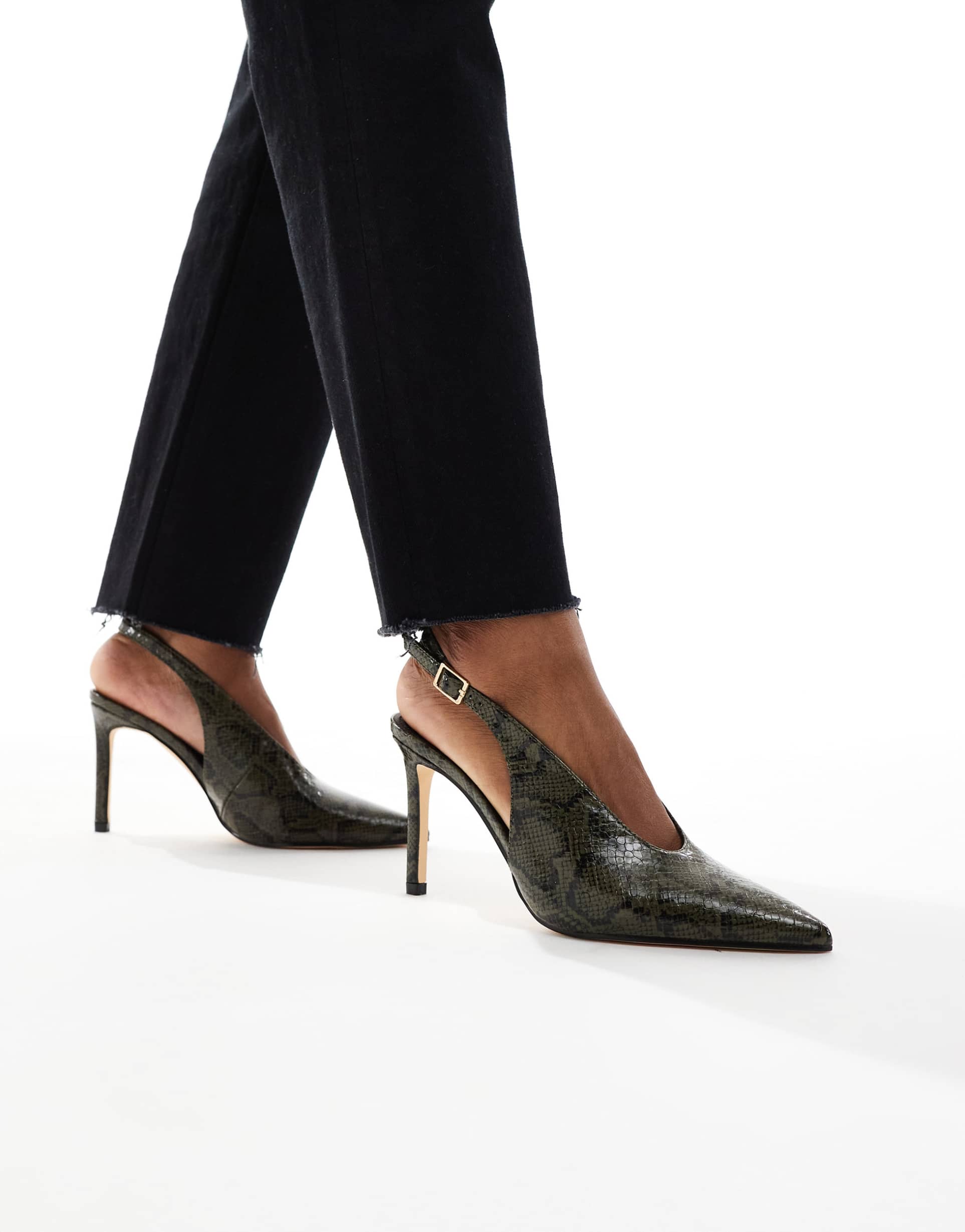 seqwl petunia high vamp sling back pumps in green snake