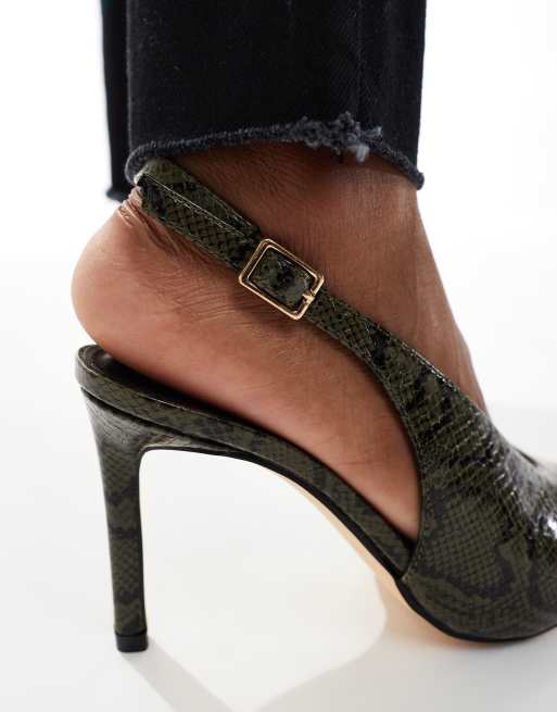 SEQWL Petunia high vamp sling back pumps in green snake, 3 of 4