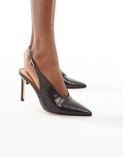 SEQWL Petunia high vamp slingback pumps in dark chocolate croc, 3 of 4