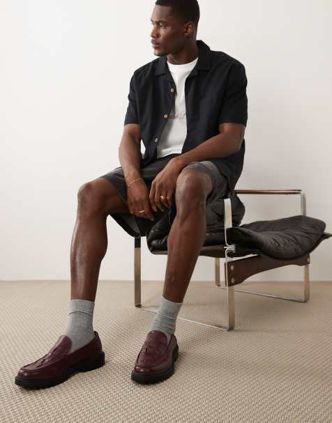 SEQWL Pier chunky loafer with woven upper in burgundy - view 1