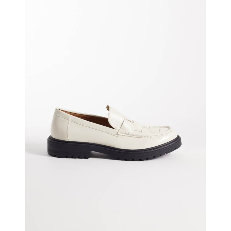 SEQWL Pier chunky loafers with woven upper in off white | ASOS