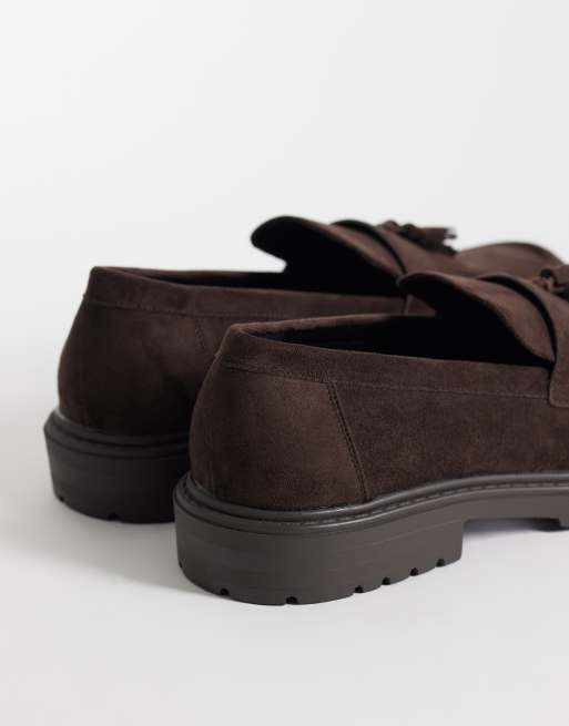 SEQWL Pier faux suede chunky tassel loafers in chocolate brown, 3 of 4