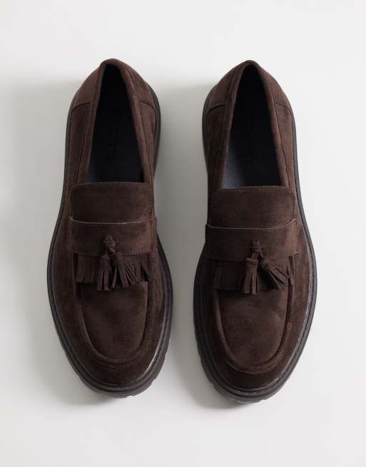 SEQWL Pier faux suede chunky tassel loafers in chocolate brown, 4 of 4