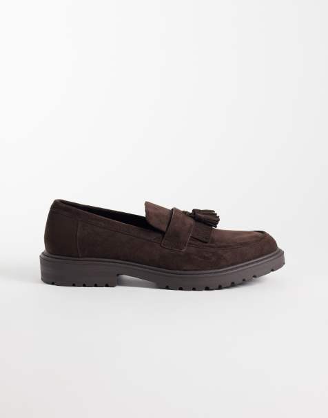 SEQWL Pier faux suede chunky tassle loafers in chocolate brown - view 1