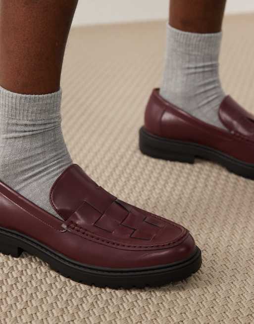 SEQWL - Pier - Loafers met dikke zool en geweven bovenwerk in bordeauxrood, 3 van 5