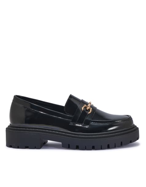 SEQWL Platform slip on loafer with metal buckle in black - view 1
