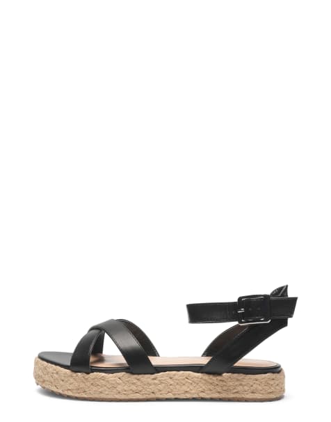 SEQWL Platform wedge sandals with buckle strap in black - view 1
