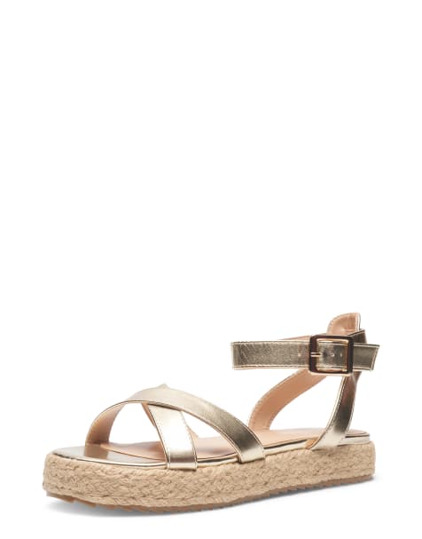 SEQWL Platform wedge sandals with buckle strap in gold - view 1
