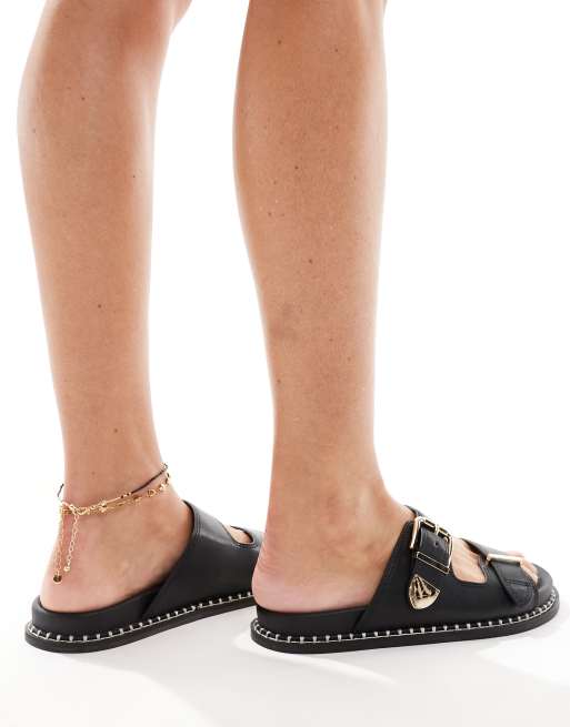 SEQWL - Platte sandalen met contrasterende zool met studs in zwart, 3 van 4