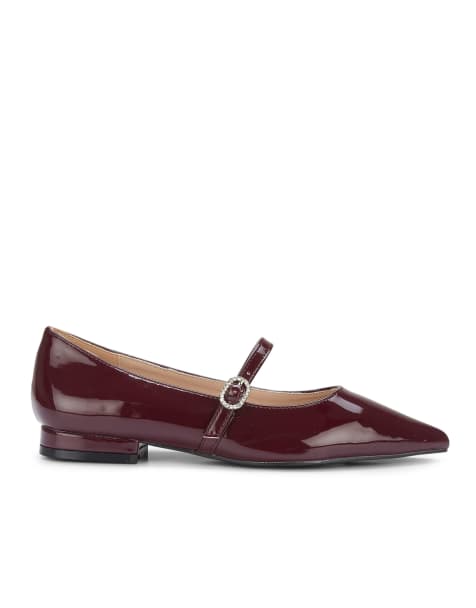 SEQWL Point toe ballets shoes with buckle closure in burgundy - view 1