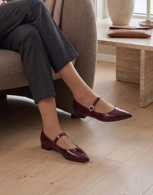 SEQWL Point toe ballets shoes with buckle closure in burgundy, 2 of 5