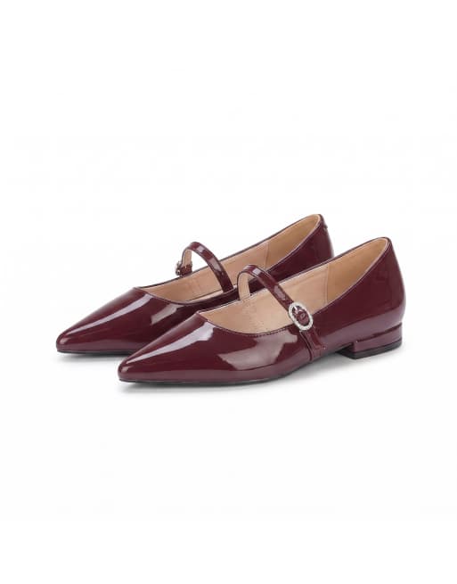 SEQWL Point toe ballets shoes with buckle closure in burgundy, 5 of 5