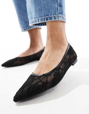 pointed ballet flats in black lace