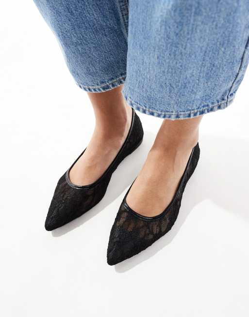 Black lace flat shoes on sale