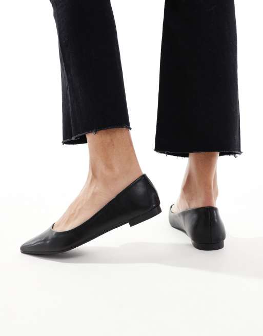SEQWL pointed ballet flats in black PU | ASOS
