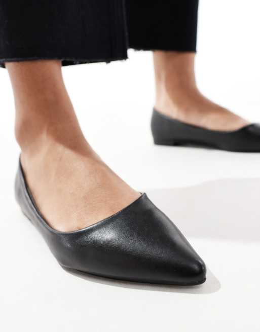 SEQWL pointed ballet flats in black PU | ASOS
