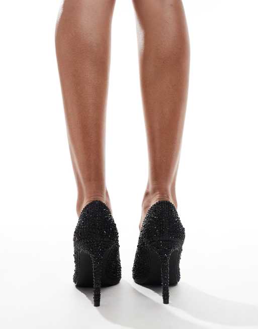 SEQWL pointed court shoes with rhinesone embellishment in black