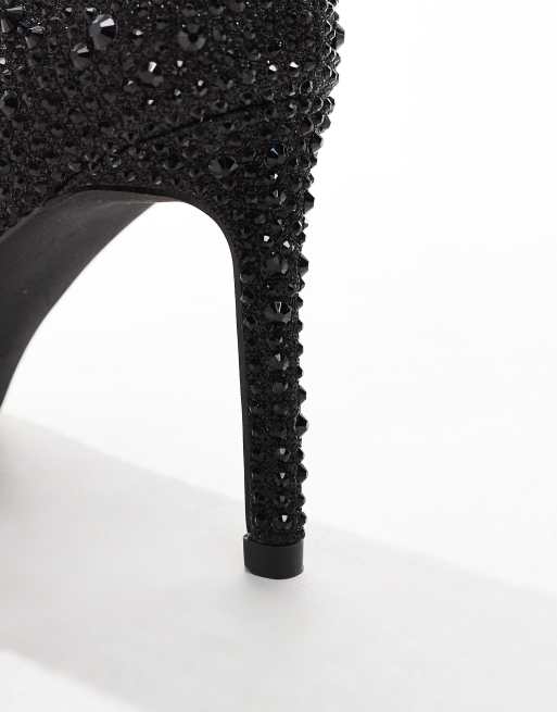 SEQWL pointed court shoes with rhinesone embellishment in black