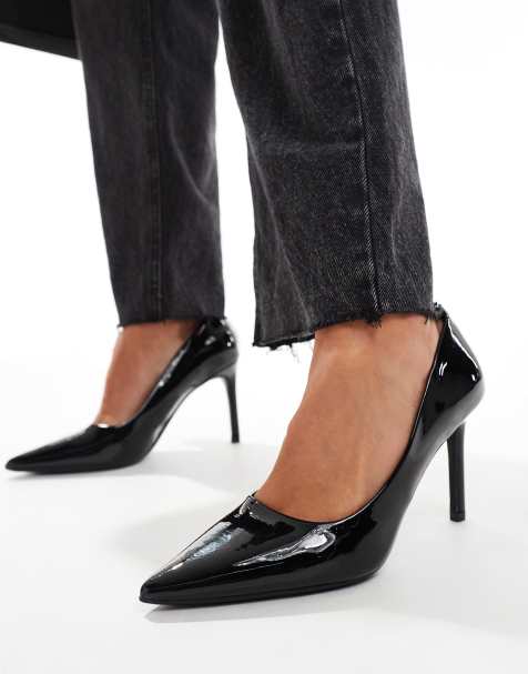 SEQWL pointed court shoes with stiletto heel in black patent - view 1