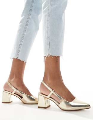 pointed slingback block heel shoes in gold