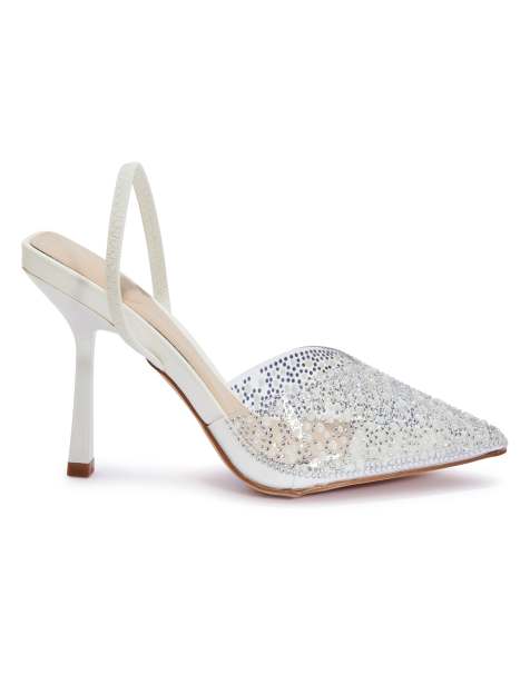 SEQWL Pointed toe kitten heel fashion sandals in white - view 1