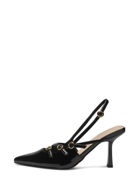SEQWL Pointed toe kitten heel sandals with buckle in black - view 1