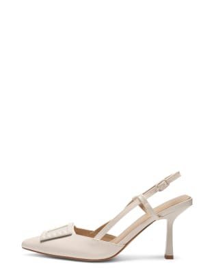  Pointed toe kitten heel slingback sandals in beige