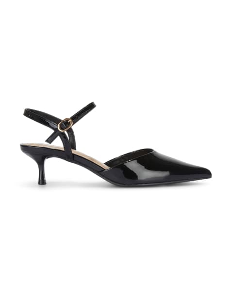 SEQWL Pointed toe kitten heel slingback shoes with buckle detail in black - view 1