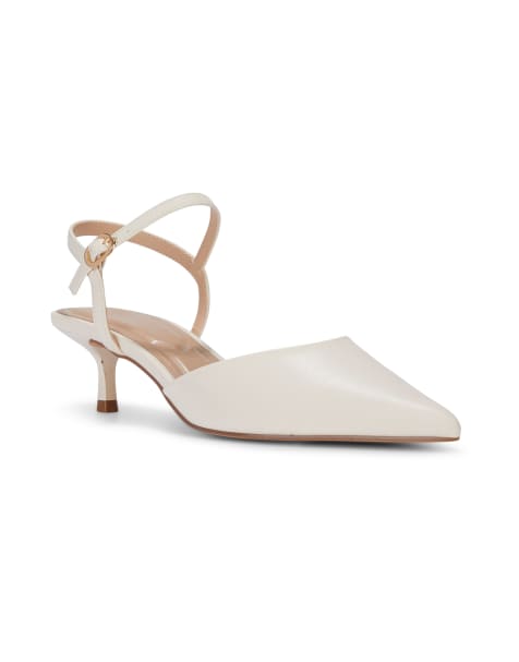 SEQWL Pointed toe kitten heel slingback shoes with buckle detail in cream - view 1