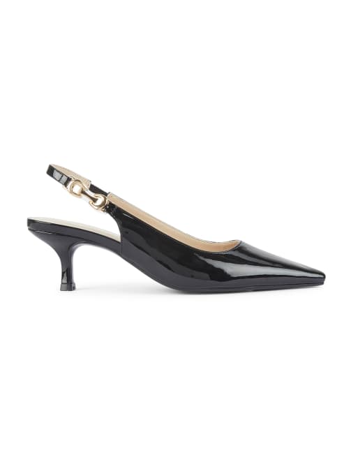 SEQWL Pointed toe kitten heel slip-on slingback shoes in black, 3 of 5