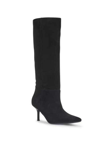 SEQWL Pointed toe knee high boots with stiletto high heels in black - view 1