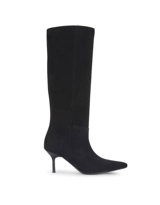 SEQWL Pointed toe knee high boots with stiletto high heels in black, 3 of 5