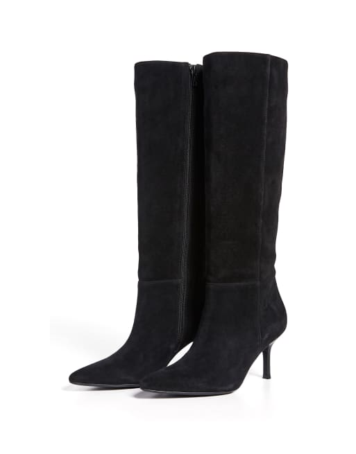 SEQWL Pointed toe knee high boots with stiletto high heels in black, 5 of 5