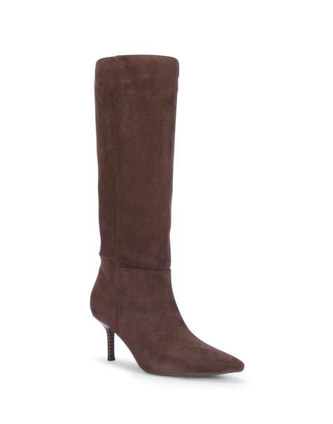 SEQWL Pointed toe knee high boots with stiletto high heels in chocolate - view 1
